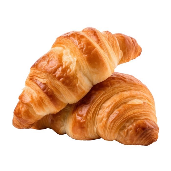 To friskbagte, gyldne franske croissanter isoleret på hvid baggrund.